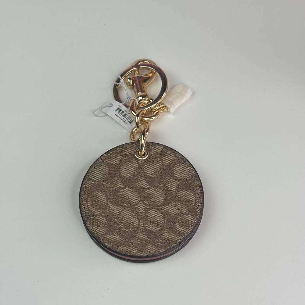 Coach Keychain Keyfob Signature CC Logo Mirror Khaki pink - Picture 3 of 5